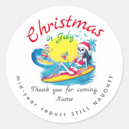 Skelet Kerst in juli Beach Surf Ondeugend Ronde Sticker