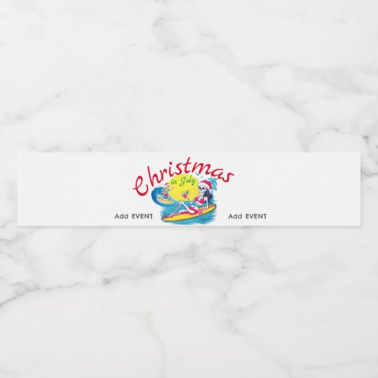 Skelet Kerst in juli Beach Surf Ondeugend Waterfles Etiket (Enkel label)