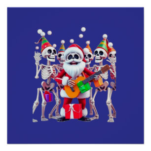 **Skelet Kerstman Feest – Grappige 3D Kerst Skelet Perfect Poster