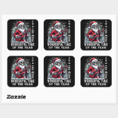 Skelet Kerstman Gitaar Zwarte Achtergrond Vierkante Sticker (Vel)