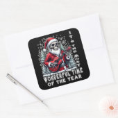 Skelet Kerstman Gitaar Zwarte Achtergrond Vierkante Sticker (Envelop)