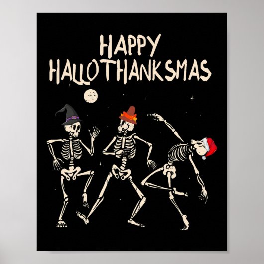 Skelet Kerstmis Halloween Thanksgiving Leuk Poster (Voorkant)