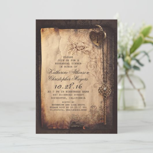 Skelet Key Heart Lock repetitie diner uitnodigen Kaart (Staand voorkant)