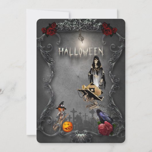 Skelet kleine heks en kraai kaart (Achterkant)