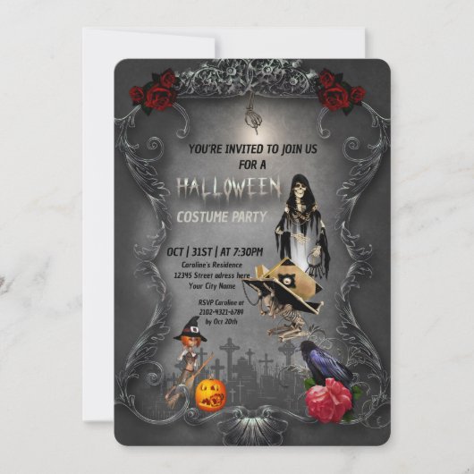 Skelet kleine heks en kraai kaart (Voorkant)