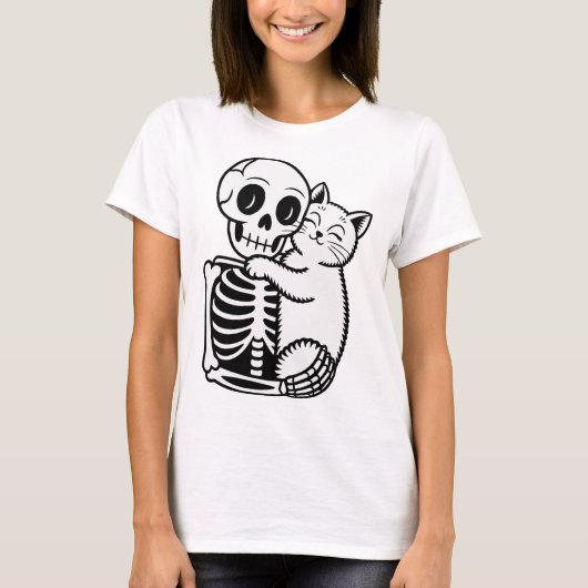 Skelet Knuffelen Een Kat T-shirt (Voorkant)