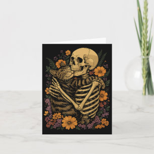 Skelet Knuffelen Kat Bloemen Halloween Katten Love Kaart