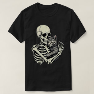 Skelet Knuffelen Kat Grappig Halloween Kat Lover T-shirt