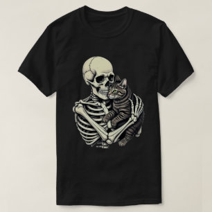 Skelet Knuffelen Kat Grappig Halloween Kat Lover T-shirt