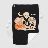 Skelet Knuffelen Kat Halloween Kat Lover Kat Klass Golfhanddoek (Insitu)