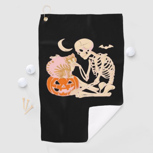 Skelet Knuffelen Kat Halloween Kat Lover Kat Klass Golfhanddoek (Insitu)