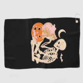Skelet Knuffelen Kat Halloween Kat Lover Kat Klass Golfhanddoek (Horizontaal)