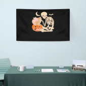 Skelet Knuffelen Kat Halloween Kat Lover Kat Klass Spandoek (Beurs)