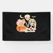 Skelet Knuffelen Kat Halloween Kat Lover Kat Klass Spandoek (Horizontaal)