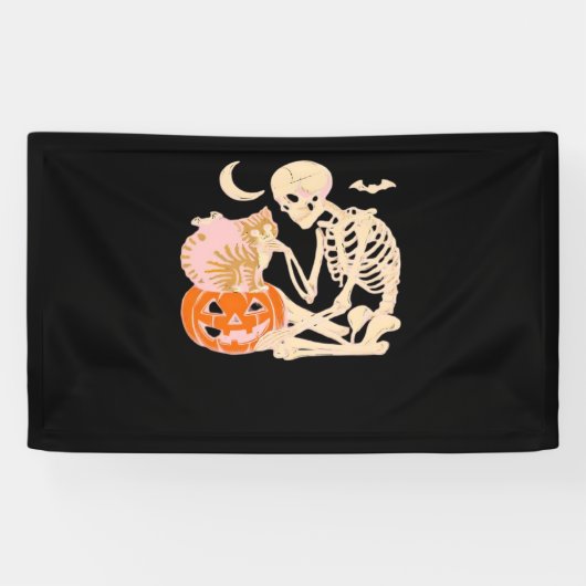Skelet Knuffelen Kat Halloween Kat Lover Kat Klass Spandoek (Horizontaal)