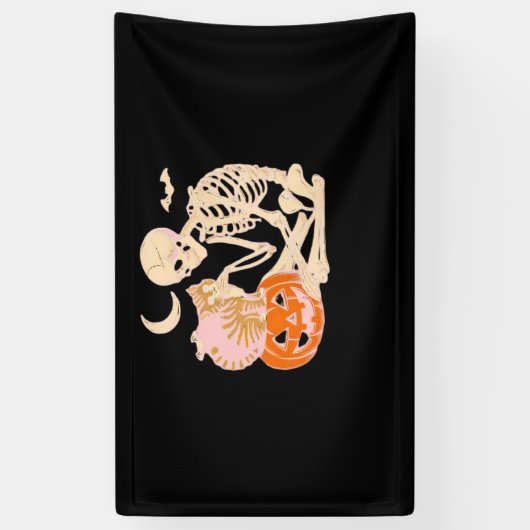 Skelet Knuffelen Kat Halloween Kat Lover Kat Klass Spandoek (Verticaal)