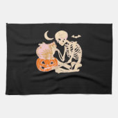 Skelet Knuffelen Kat Halloween Kat Lover Kat Klass Theedoek (Horizontaal)