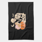 Skelet Knuffelen Kat Halloween Kat Lover Kat Klass Theedoek (Verticaal)