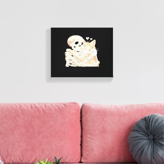 Skelet Knuffelen Kat Halloween Kat Lover Kat Mama Canvas Afdruk (Insitu (Woonkamer))