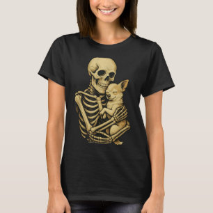 Skelet Knuffelende Hond Chihuahua Grappige Hallowe T-shirt