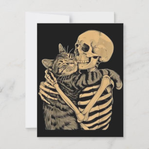 Skelet Knuffelende Kat – Cute Gotische Kattenliefh Briefkaart