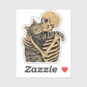Skelet Knuffelende Kat – Cute Gotische Kattenliefh Sticker (Vel)