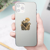 Skelet Knuffelende Kat – Cute Gotische Kattenliefh Sticker (Telefoon)
