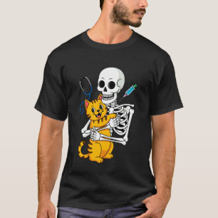 Skelet Knuffelende Kat Grappige Dierenarts Kat Lie T-shirt