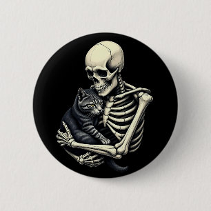 Skelet Knuffelende Kat Grappige Halloween Kat Lief Ronde Button 5,7 Cm