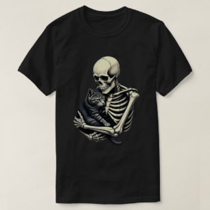 Skelet Knuffelende Kat Grappige Halloween Kat Lief T-shirt