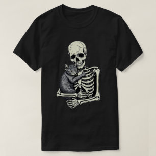 Skelet Knuffelende Kat Grappige Halloween Kat Lief T-shirt