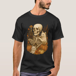 Skelet Knuffelende Kat Grappige Halloween Kat Lief T-shirt