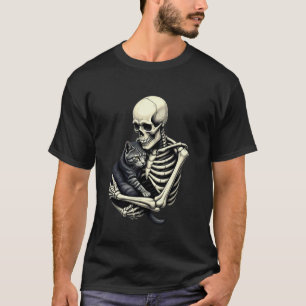 Skelet Knuffelende Kat Grappige Halloween Kat Lief T-shirt