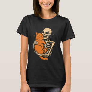 Skelet Knuffelende Kat Grappige Halloween Spokerig T-shirt