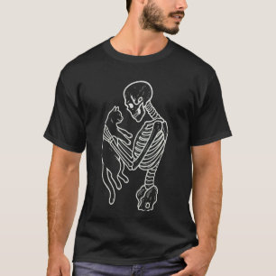 Skelet Knuffelende Kat Halloween Grappige Schattig T-shirt