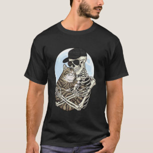 Skelet Knuffelende Kat Vader Moeder Grappig Schatt T-shirt