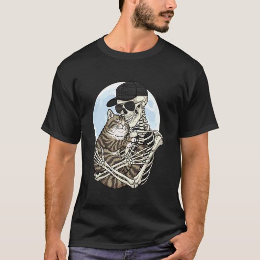 Skelet Knuffelende Kat Vader Moeder Grappig Schatt T-shirt (Voorkant)