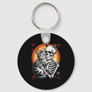 Skelet Knuffelende Kattenliefhebber Halloween Grap Sleutelhanger