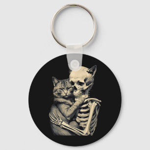 Skelet Knuffelende Kattenliefhebber Halloween Grap Sleutelhanger