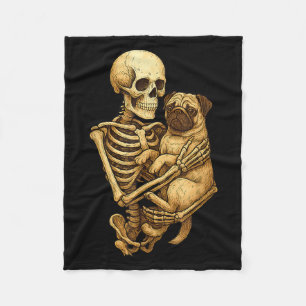 Skelet Knuffelende Pug Halloween Pugs Liefhebber P Fleece Deken