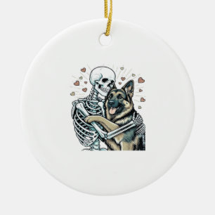 Skelet knuffelt met een Duitse Herder � Unieke got Keramisch Ornament