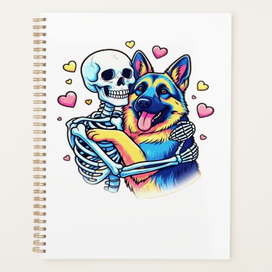 Skelet knuffelt met een Duitse Herder � Unieke got Planner (Voorkant)