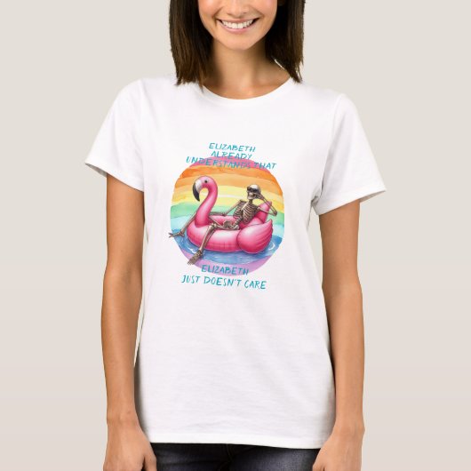 Skelet koelen op flamingo t-shirt (Voorkant)