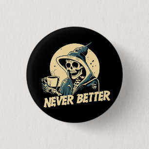 Skelet Koffie Halloween Ronde Button 3,2 Cm