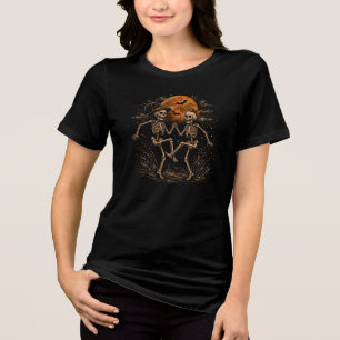 Skelet Koppel Halloween T-Shirt, Dansende Skelette Tri-Blend Shirt