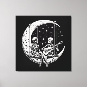 Skelet Koppel Maan Gitaar Canvas Afdruk