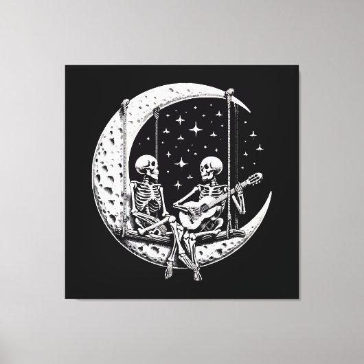 Skelet Koppel Maan Gitaar Canvas Afdruk (Voorkant)