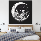 Skelet Koppel Maan Gitaar Canvas Afdruk (Insitu (Slaapkamer))