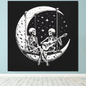 Skelet Koppel Maan Gitaar Canvas Afdruk (Insitu (Houten vloer))