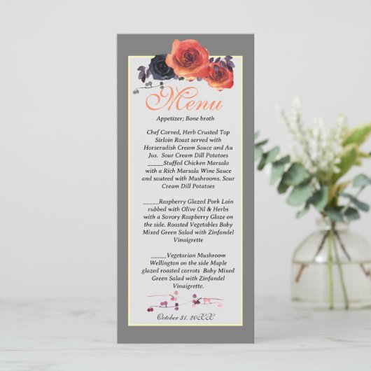 skelet koppel met herfst bloemengrijs menu (Staand voorkant)